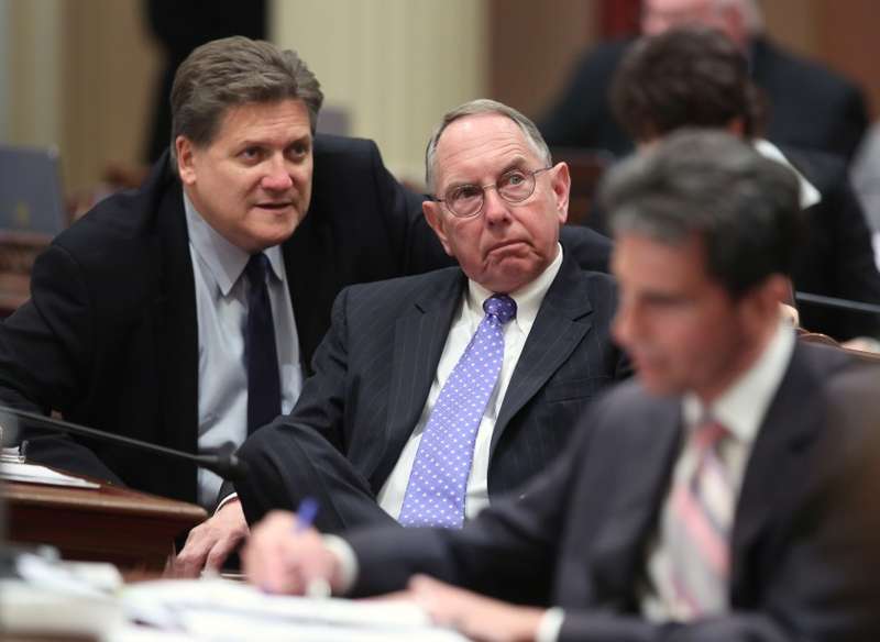 State Senators Robert Hertzberg, D- Van Nuys, left, and Richard Roth, D-Riverside, at the Capitol in Sacramento